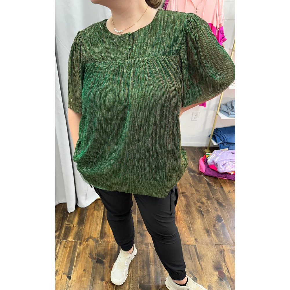 New with tags womens sz Small green shimmer holiday top by ott